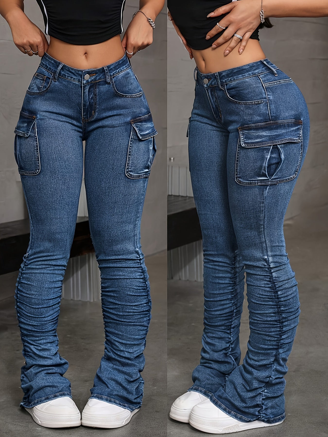 Fashionable Retro-Style Flared Pants with Modern Pleated and Practical Pockets | Women's Mid-calf Stretch Workwear | Autumn Bestseller