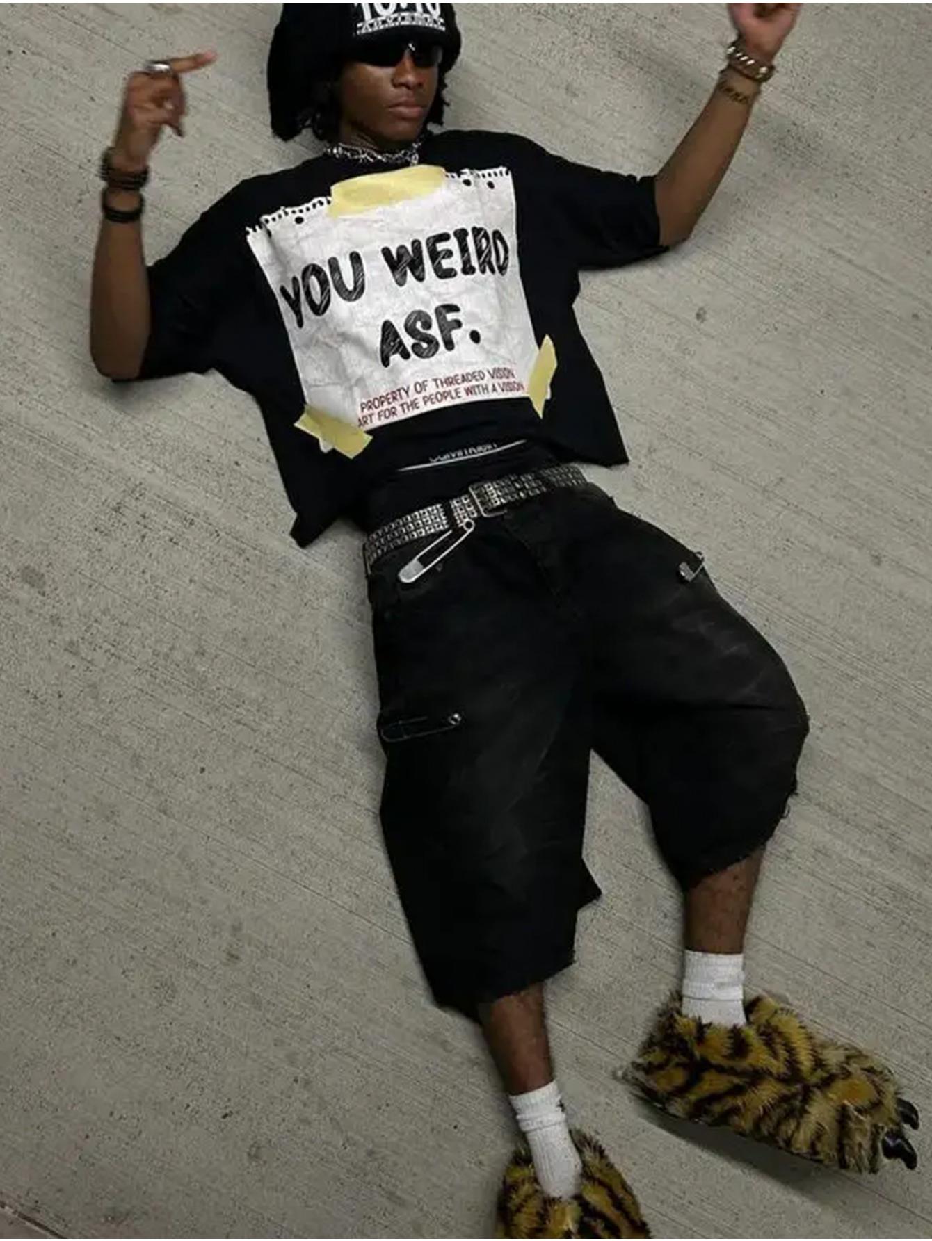 Men's 100% Cotton  Retro Oversized T-Shirt - Black & Yellow Artist Print Short Sleeve Round Neck Casual Streetwear Tee with Music Producer Style Slogan