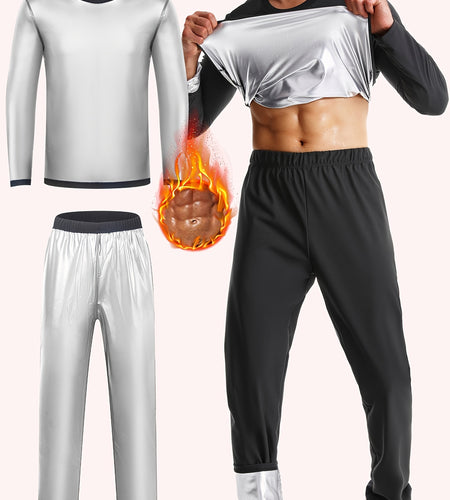 Men's 2pcs Sweat Suit,  Knit Fabric, Crew Neck Long Sleeve & Pants, Quick Sweat Gym Workout Outfit, Universal Fit for Training & Yoga, Solid Color, Slight Stretch, All Seasons