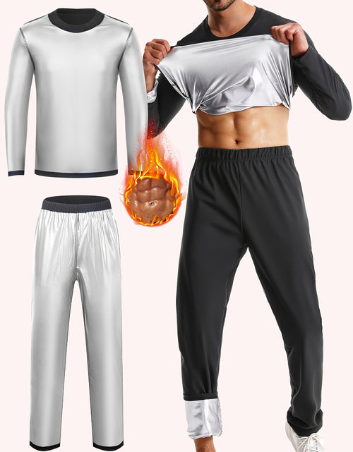 Load image into Gallery viewer, Men&#39;s 2pcs Sweat Suit,  Knit Fabric, Crew Neck Long Sleeve &amp; Pants, Quick Sweat Gym Workout Outfit, Universal Fit for Training &amp; Yoga, Solid Color, Slight Stretch, All Seasons
