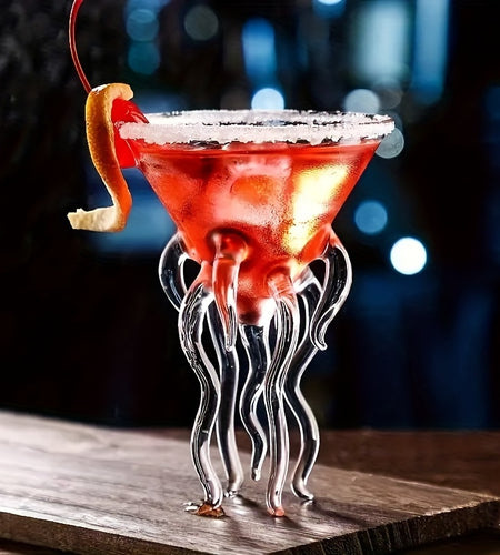 Octopus-Inspired Glass Cocktail Cup with 8-Arm Design - Reusable Hand Wash Only Martini Glass for Seafood-Themed Parties, Barware & Home Entertaining - Durable Recyclable Glass