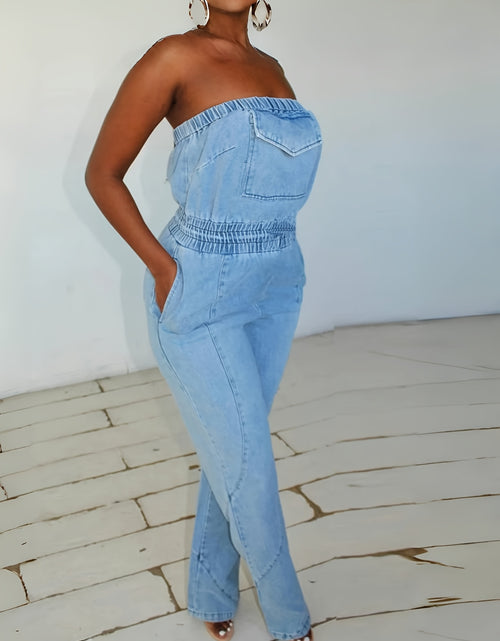 Load image into Gallery viewer, [Y2K Denim Jumpsuit] Sexy Strapless Women&#39;s Y2K Denim Jumpsuit | Baggy Wide-Leg Romper with Pockets, 90s Retro Casual Streetwear, Regular Fit Long Length for Spring Summer Fall
