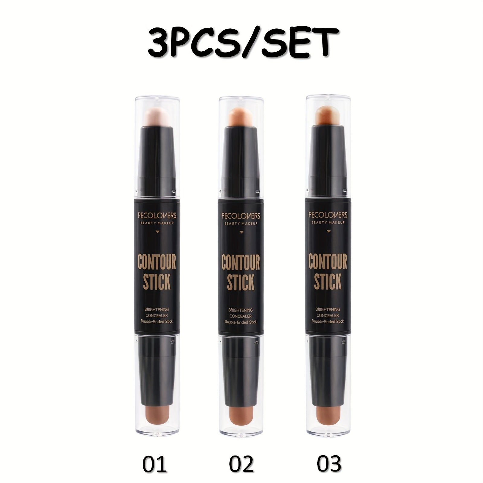 3pcs/SET Dual-Ended Matte Contour Stick And Concealer Waterproof And Sweat-Resistant Enhanced Brightening And Coverage for All Skin Types