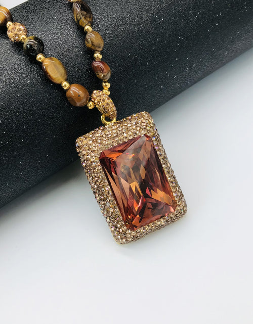 Load image into Gallery viewer, Unique Coffee Color Tiger Eye Stone Pendant Necklace - Stylish Accessory with Natural Stone, Adjustable Chain, and Masculine Design - Perfect Gift for Father, Boyfriend, or Husband

