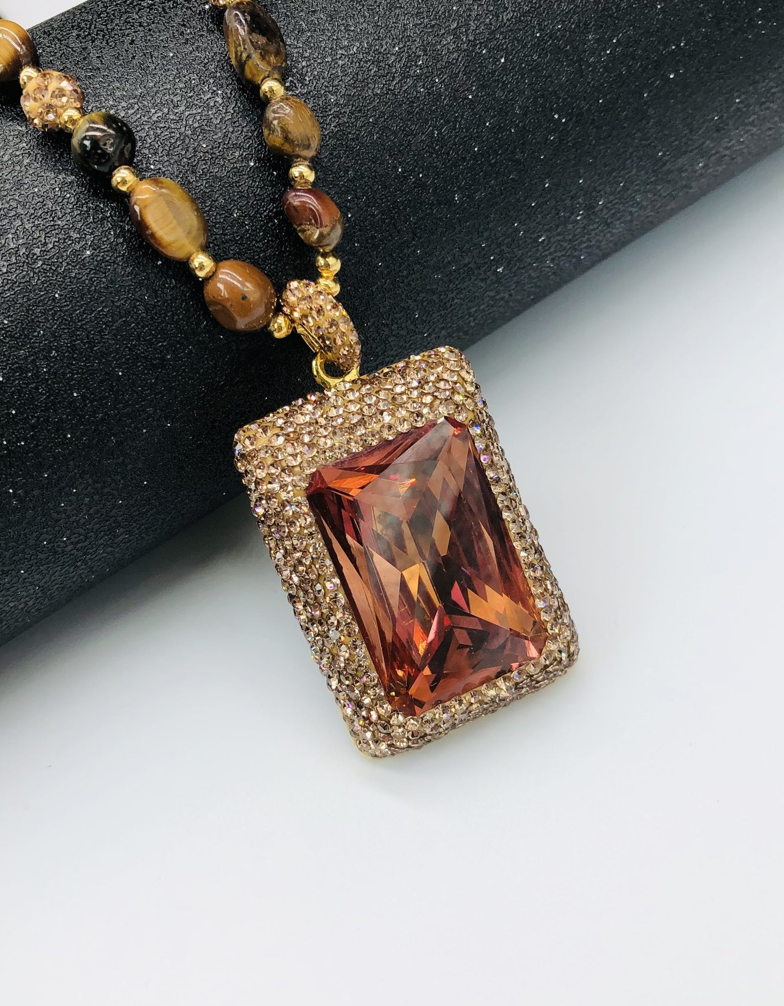 Unique Coffee Color Tiger Eye Stone Pendant Necklace - Stylish Accessory with Natural Stone, Adjustable Chain, and Masculine Design - Perfect Gift for Father, Boyfriend, or Husband