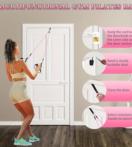 Pilates Bar Set, Multi-Functional Fitness Stepper and Stretching Trainer, Yoga and Home Workout Equipment, 14 pcs with 6 Resistance Bands (180 lbs)