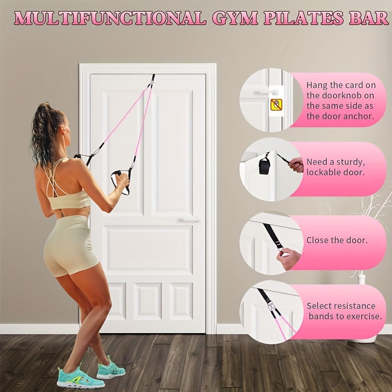 Pilates Bar Set, Multi-Functional Fitness Stepper and Stretching Trainer, Yoga and Home Workout Equipment, 14 pcs with 6 Resistance Bands (180 lbs)