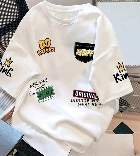 Breathable Soft Polyester Summer Outdoor Sports Wear - Men's Colorful Floral Print Casual  Set - Crew Neck Short Sleeve T-Shirt and Drawstring Shorts with Pockets,