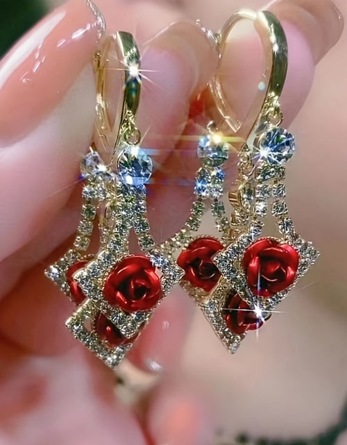 Load image into Gallery viewer, These Are Two Pairs of Rose Earrings in Different Colors. Rose Zirconia Is A Stylish and Elegant Red Earring
