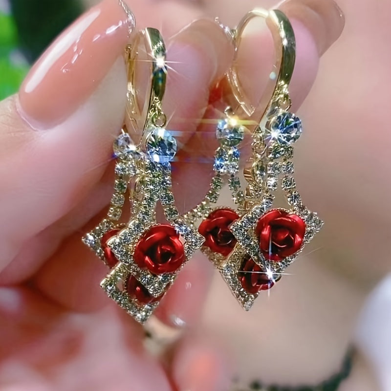 These Are Two Pairs of Rose Earrings in Different Colors. Rose Zirconia Is A Stylish and Elegant Red Earring