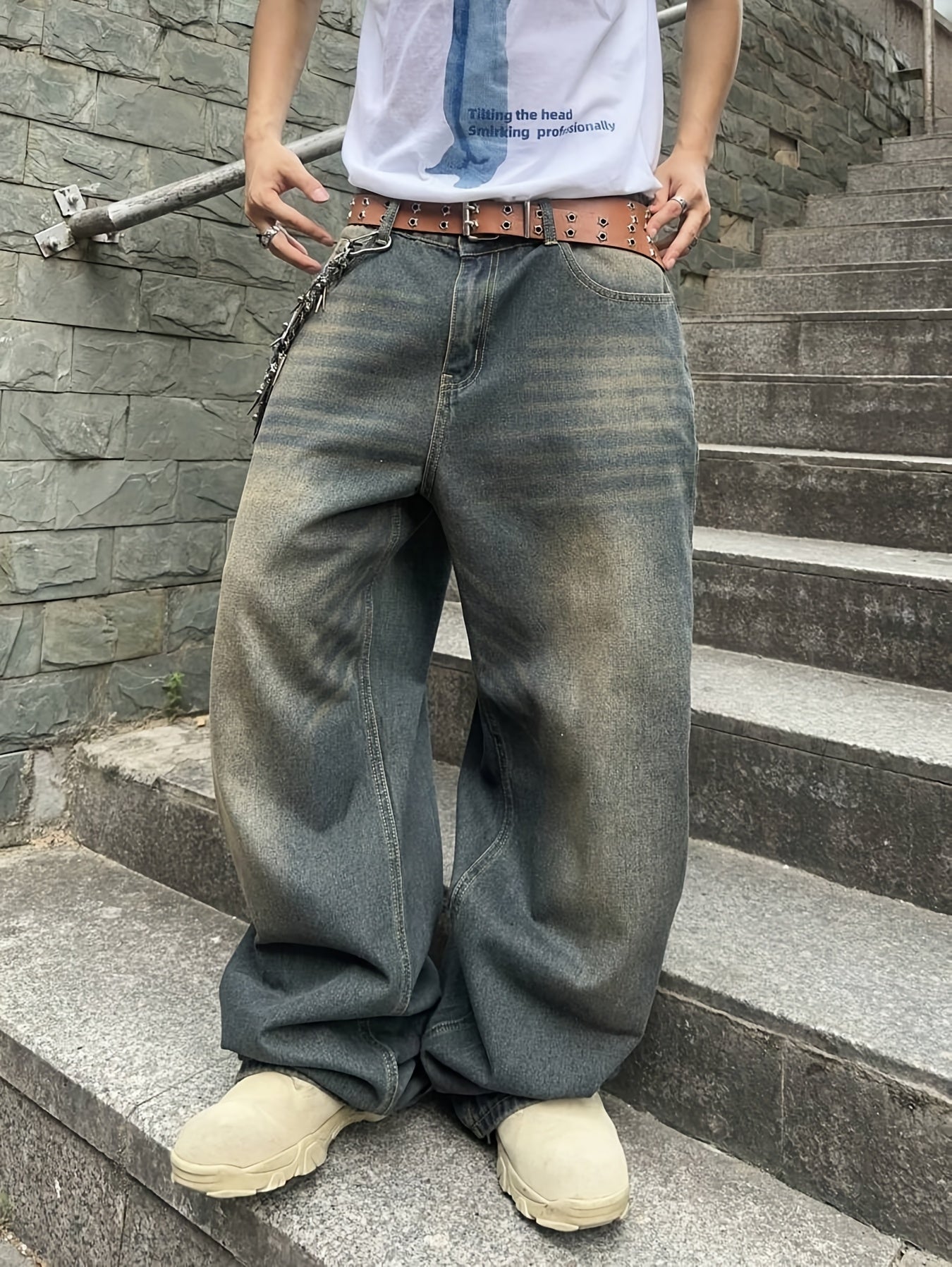 Men Casual Loose Fit Jeans, 90% Cotton 5% Polyester 5% Viscose Blend, Solid Color Washed Denim, All-Season Non-Stretch Woven Fabric, Regular Length, All season Pants | Stylish Casualwear | Non stretch Denim