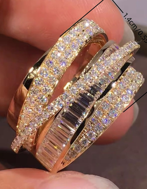 Load image into Gallery viewer, 1pc Elegant Multi-Layered Copper Ring with Sparkling Synthetic Zirconia for Women,

