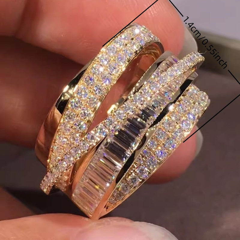 1pc Elegant Multi-Layered Copper Ring with Sparkling Synthetic Zirconia for Women,