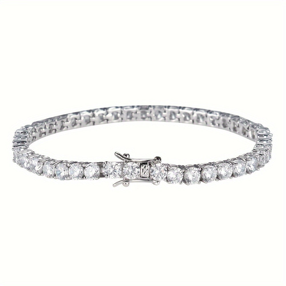 Moissanite Tennis Bracelet - White Golden, 925 Sterling Silver, Dazzling Round Cut Gemstones, Secure Clasp - Elegant Jewelry Gift for Women and Men, Lab Created Simulated Diamond, 4mm D Color VVS1