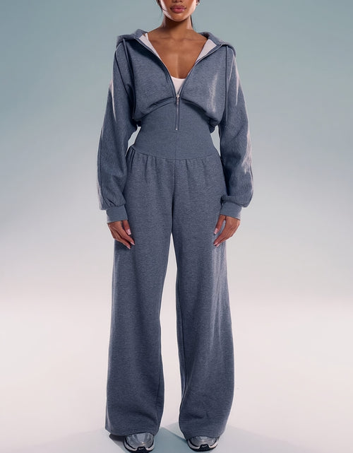 Load image into Gallery viewer, Women&#39;s Casual Solid Color Hooded Zipper Jumpsuit - Long Sleeve Elastic Waist Pantsuit, Machine Washable Spring &amp; Autumn Outfit for Casual Attire, Comfortable Leisurewear, Durable Leisurewear
