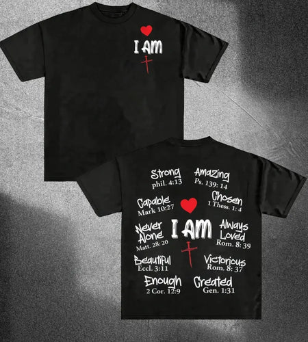 I AM Positive Energy Double-Sided Printing Men 100% Pure Cotton T-Shirt, a Comfortable, Casual, Versatile, And Fashionable Round Neck Short Sleeved Essential for Men,