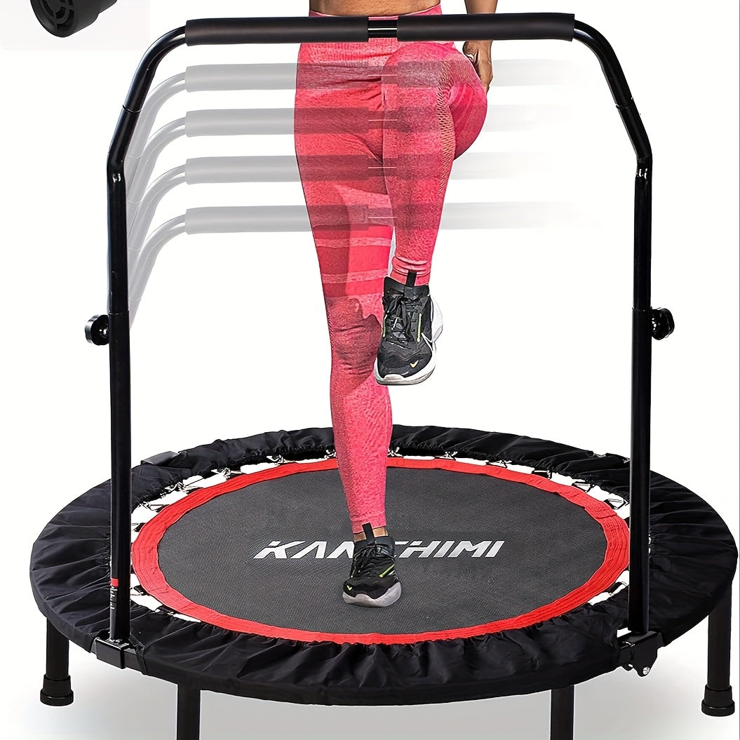 Mini Trampoline 450/550 LBS Foldable with Bungees - 40" U-Shaped Adjustable Foam Handle - Stable & Quiet Exercise Rebounder for Adults - Indoor/Outdoor Workout - Black - Trampoline for Exercise