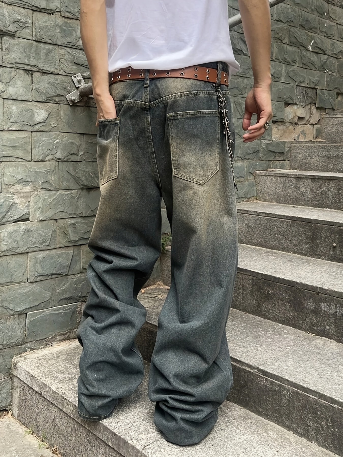 Men Casual Loose Fit Jeans, 90% Cotton 5% Polyester 5% Viscose Blend, Solid Color Washed Denim, All-Season Non-Stretch Woven Fabric, Regular Length, All season Pants | Stylish Casualwear | Non stretch Denim