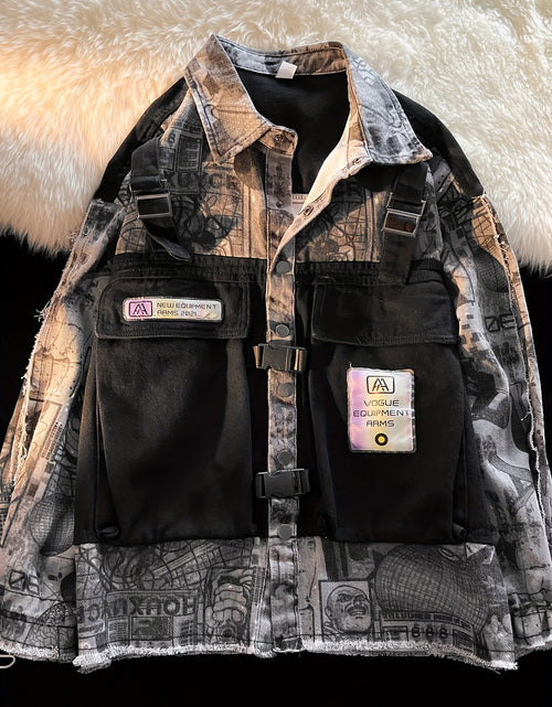 Load image into Gallery viewer, Trendy High Street Denim Jacket for Men with a Lapel And Spliced Design,
