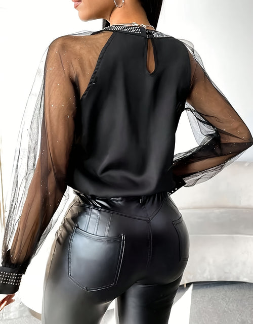 Load image into Gallery viewer, Elegant Women Black Blouse | Round Neck, Long Sleeves, Machine Washable, Breathable Fabric, Sophisticated Detailing Very Fashionable
