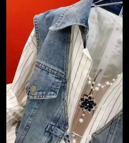 Women Easy on Denim Shacket, Featuring a No Zipper Button Design with a Two-Layer Appearance, Casual Blazer for Spring 2026  Versatile Plus Size Outerwear