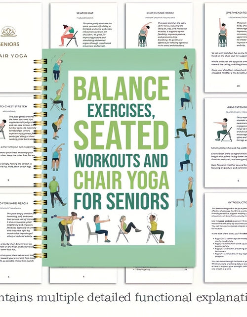 Load image into Gallery viewer, 50-Page Chair Yoga Exercise Book for Seniors &amp; Adults - Elderly Seated Yoga Poses Guide with Chair Squats, Balance Training &amp; Stretching - Spiral Bound-like Binding (No Binding Removal) - Home, Gym
