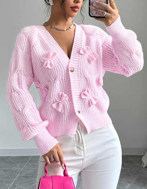 Load image into Gallery viewer, Women&#39;s Elegant Soft Pink Sweater Cardigan - Chic V-Open Front Neckline, Long Sleeve Layering Piece for Fall/Winter, Non-Transparent Sweater for Everyday &amp; Formal Outfits, Winter Apparel, Ribbed Texture, Durable Knitwear
