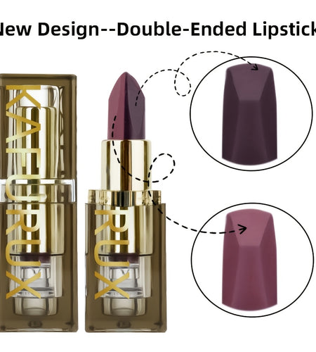 Matte Two-Toned Lipstick - Waterproof, Sweatproof, Long-Lasting, Easy-to-Apply Burgundy & Golden-Brown Shades with Transparent Window - for All Skin Types