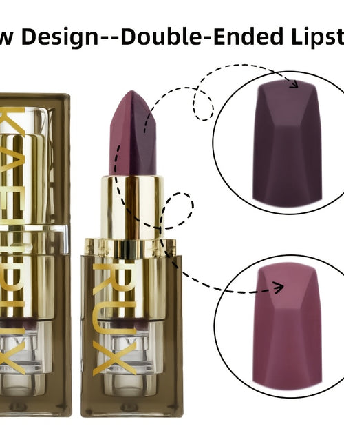 Load image into Gallery viewer, Matte Two-Toned Lipstick - Waterproof, Sweatproof, Long-Lasting, Easy-to-Apply Burgundy &amp; Golden-Brown Shades with Transparent Window - for All Skin Types
