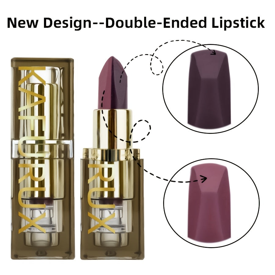 Matte Two-Toned Lipstick - Waterproof, Sweatproof, Long-Lasting, Easy-to-Apply Burgundy & Golden-Brown Shades with Transparent Window - for All Skin Types