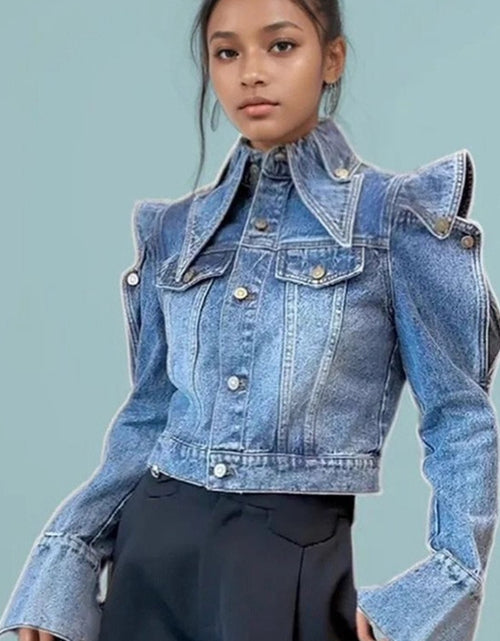 Load image into Gallery viewer, Trendy Fashion Women Denim Jacket | Niche Design, Retro Style, Heavy Industry, Right-Angle, Short, Asymmetrical Hem, Single Breasted, Long Sleeve, Casual Fit
