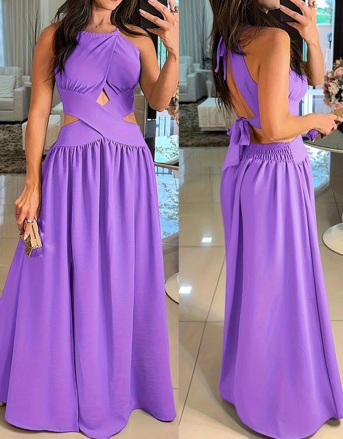 Load image into Gallery viewer, Sexy Backless Women&#39;s Evening Gown | Long Flared Skirt Formal Party Dress with Waist Cross Straps &amp; Open Back, Round Neck Spring Summer Casual to Formal Attire
