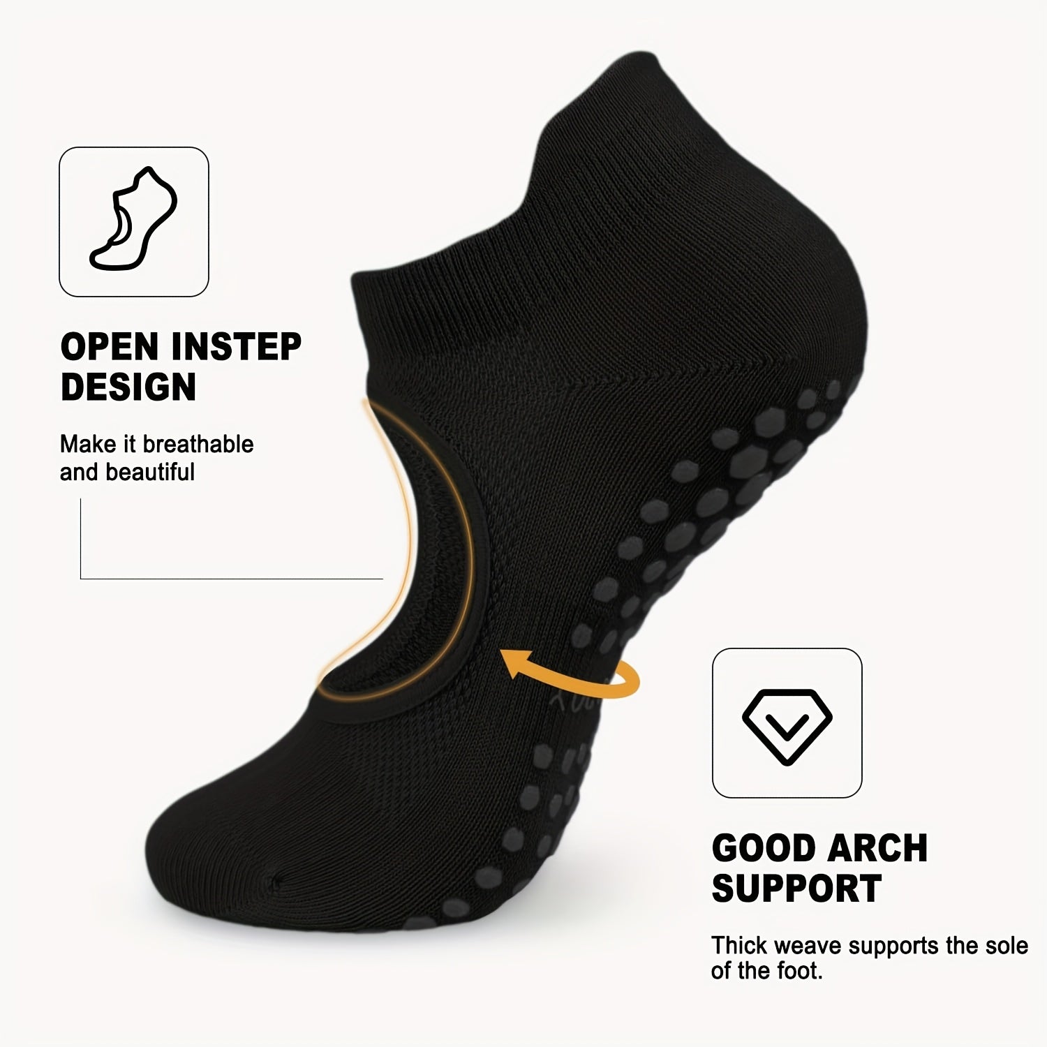 [2 Pairs Grippy Pilates Socks] 2 Pairs Non-Slip Grippy Pilates Socks for Women | Open Top Yoga Socks, Breathable Athletic Socks for Workout, Barre, Dance - Barre Accessory