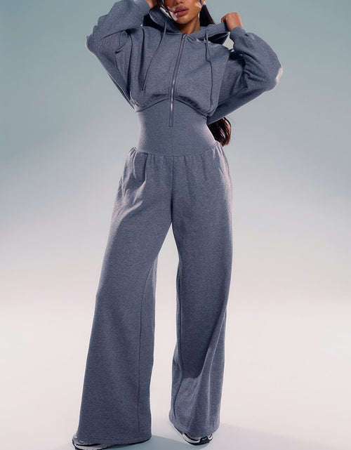 Load image into Gallery viewer, Women&#39;s Casual Solid Color Hooded Zipper Jumpsuit - Long Sleeve Elastic Waist Pantsuit, Machine Washable Spring &amp; Autumn Outfit for Casual Attire, Comfortable Leisurewear, Durable Leisurewear
