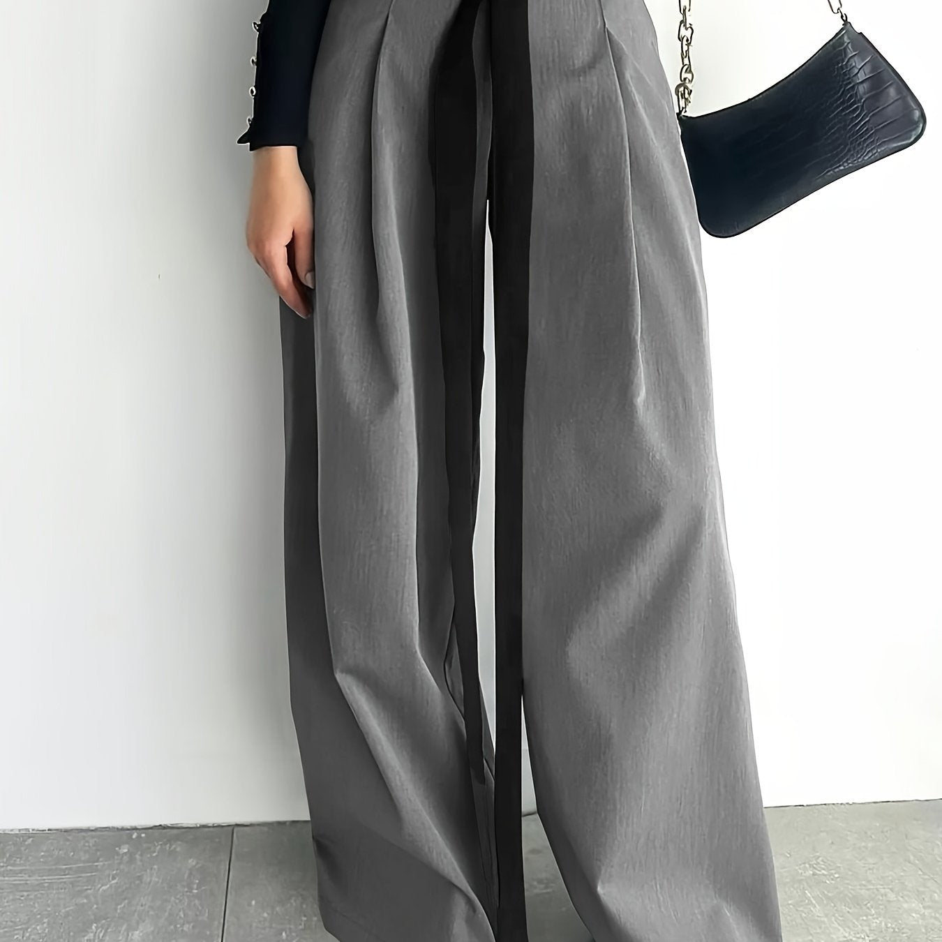 Women's High-Waisted Wide Leg Pants with Adjustable Tie Waist & Pockets - Casual to Business Casual Loose Fit Trousers, Solid Color All-Season Machine Washable, Business Casual Trousers | Pleated Pants | Functional Pockets Tr