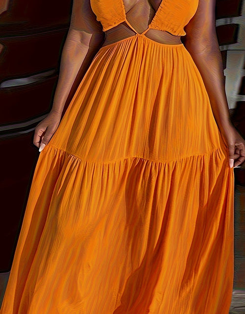 Load image into Gallery viewer, Plus Size Solid Color Tie Dress Sexy Fashion Halter Neck Non-Stretch Polyester
