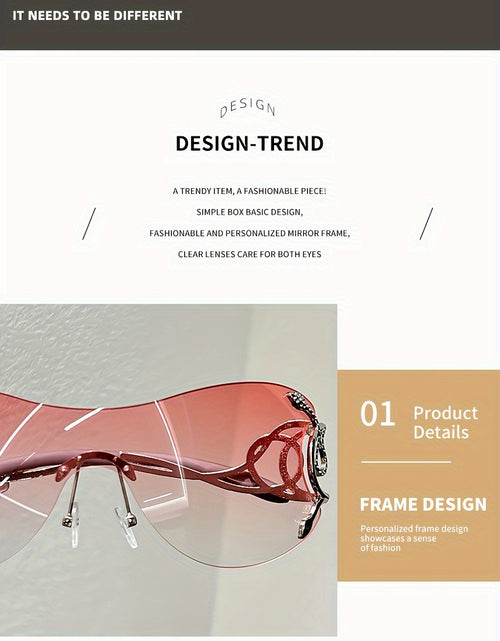 Load image into Gallery viewer, Y2K Style Frameless Glasses with Snake Design Hinges - Zinc Alloy, Clear PC Lenses, Futuristic Metallic Finish for Streetwear Fashion

