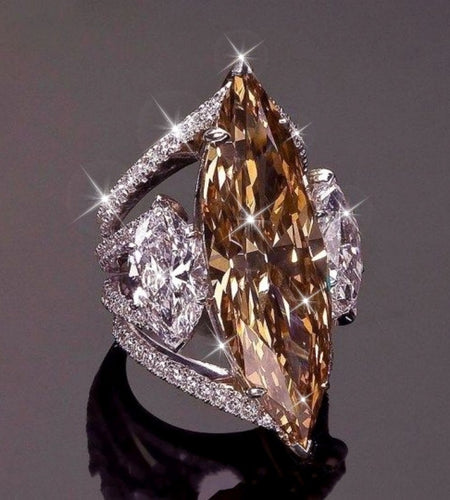 Sparkling Elegant Brown Stone Band Ring Inlaid Shiny Silvery Plated Zirconia Luxury Romantic Bridal Engagement Wedding Band Cocktail Prom Ring