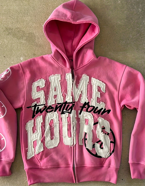 Load image into Gallery viewer, [Designer Retro Hoodie] Retro Streetwear Hoodie - 2025 New Designer &quot;SAME TWENTY FOUR&quot; Letter Print, Vibrant Blue with White Graphic, Regular Fit Zipper Hooded Sweatshirt for Men
