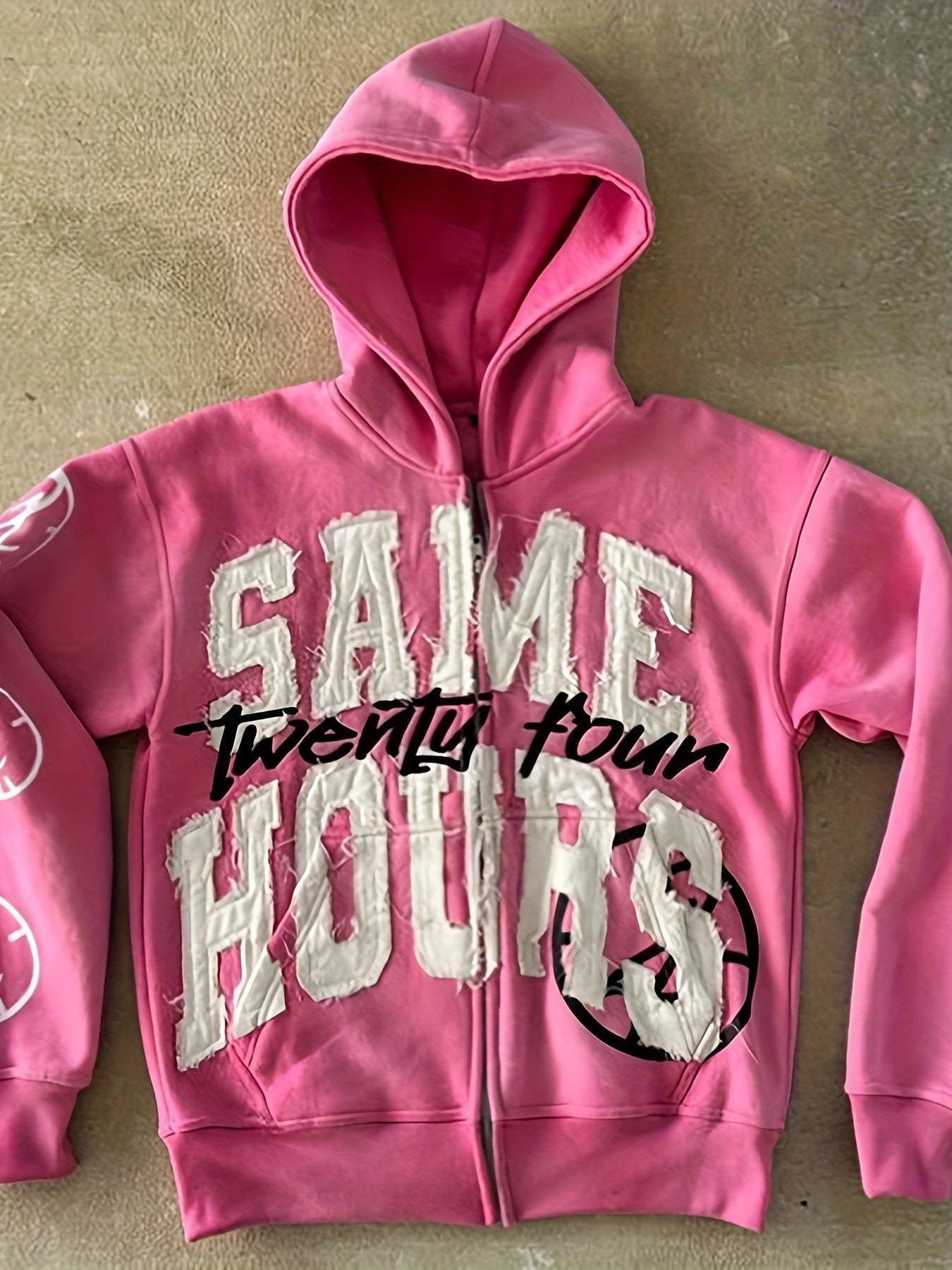 [Designer Retro Hoodie] Retro Streetwear Hoodie - 2025 New Designer "SAME TWENTY FOUR" Letter Print, Vibrant Blue with White Graphic, Regular Fit Zipper Hooded Sweatshirt for Men