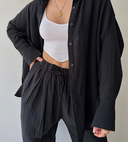 Two-piece Women's Simple Niche Lapel Long-sleeved Shirt High-Waisted Pants Fashion Suit