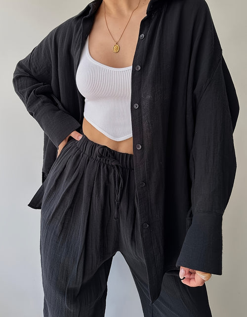 Load image into Gallery viewer, Two-piece Women&#39;s Simple Niche Lapel Long-sleeved Shirt High-Waisted Pants Fashion Suit
