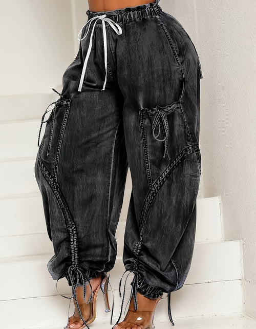 Load image into Gallery viewer, [Y2k Barrel Jeans] High Waist  Women Loose Barrel Jeans - Drawstring Bow Tie Cargo Vintage Wide Leg Ankle Denim Joggers
