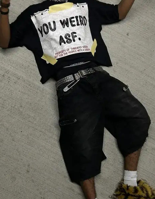 Load image into Gallery viewer, Men&#39;s 100% Cotton  Retro Oversized T-Shirt - Black &amp; Yellow Artist Print Short Sleeve Round Neck Casual Streetwear Tee with Music Producer Style Slogan
