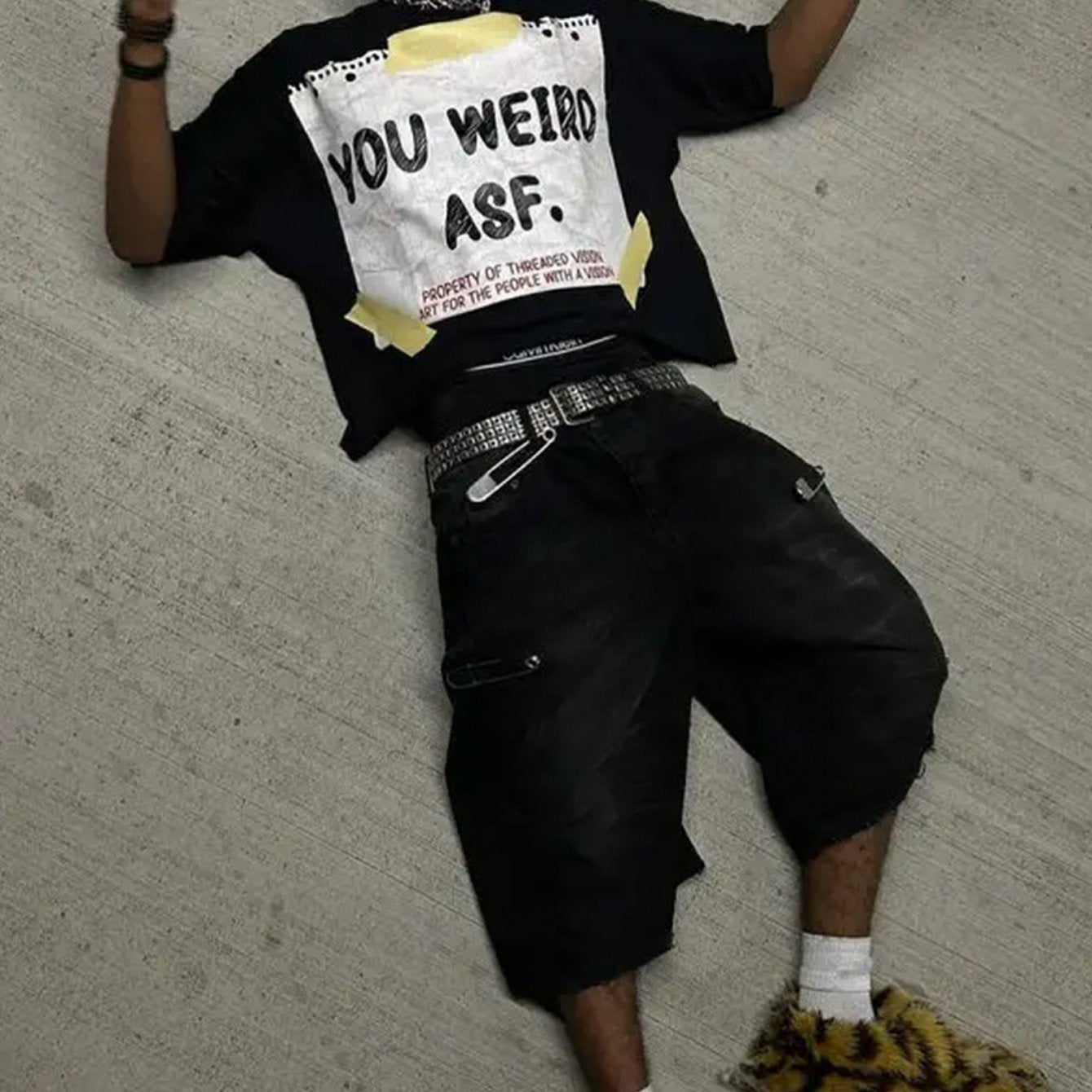 Men's 100% Cotton  Retro Oversized T-Shirt - Black & Yellow Artist Print Short Sleeve Round Neck Casual Streetwear Tee with Music Producer Style Slogan