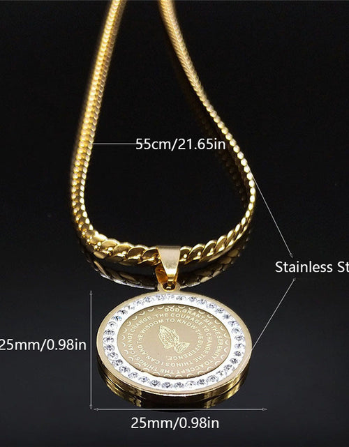 Load image into Gallery viewer, Elegant Golden-Tone Stainless Steel Serenity Prayer Hand Pendant Necklace with Crystal Accents - Hip Hop/Vintage Style Religious Jewelry for Men &amp; Women, Perfect for Daily Wear
