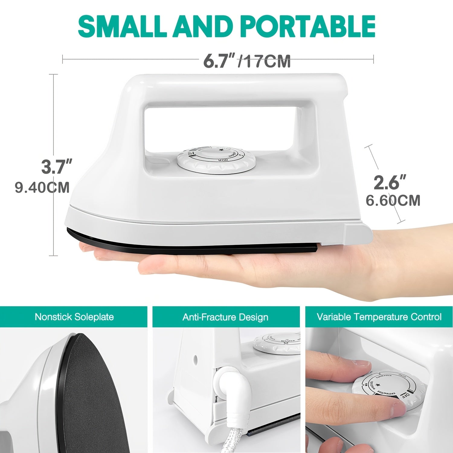 [Portable Mini Iron Heat Press] Mini 1pc Craft Iron Heat Press - 400W Portable Iron with Charging Base - Ideal for DIY T-Shirts, Shoes, Bags & Vinyl Projects