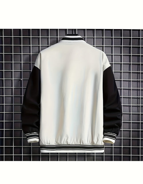 Load image into Gallery viewer, Plus Size Men Baseball Jacket, Casual Polyester Stand Collar with Snap Closure, Non-Stretch Woven Fabric, Loose Fit, with Monogram Patches, for Spring/Fall - Men Sports &amp; Active
