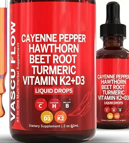 CAYENNE PEPPER, HAWTHORN, BEET ROOT, TURMERIC, VITAMIN K2+D3, ALL-IN-ONE LIQUID DROPS, EASILY MIX WITH SALAD, SMOOTHIES, SANDWICH, DROPS, COFFEE, 60ML