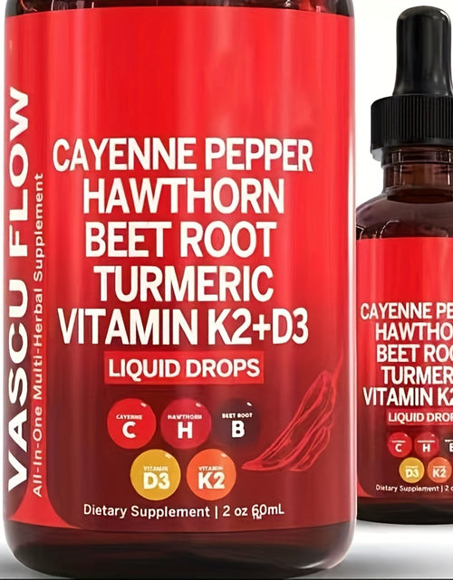 Load image into Gallery viewer, CAYENNE PEPPER, HAWTHORN, BEET ROOT, TURMERIC, VITAMIN K2+D3, ALL-IN-ONE LIQUID DROPS, EASILY MIX WITH SALAD, SMOOTHIES, SANDWICH, DROPS, COFFEE, 60ML
